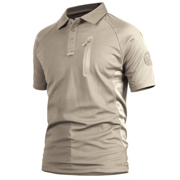 Quicky Dry Short Sleeves Polo T-Shirt Plain Turn Down Khaki – Comfortable & Stylish