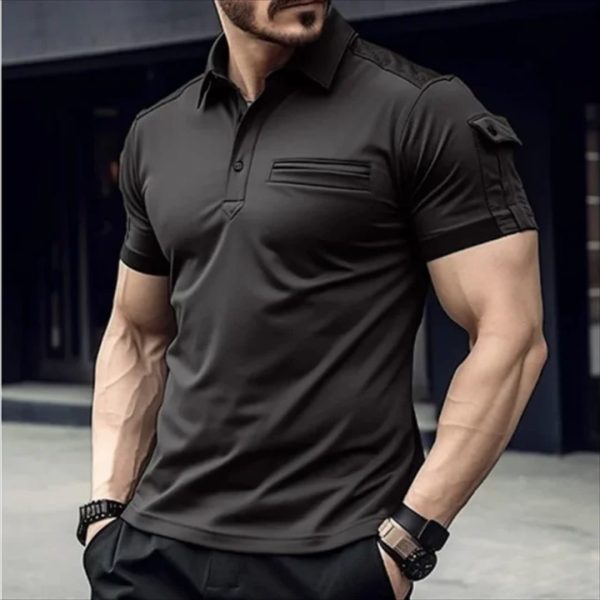 Outdoor Quick Drying Tactical Collar T-Shirt - Black