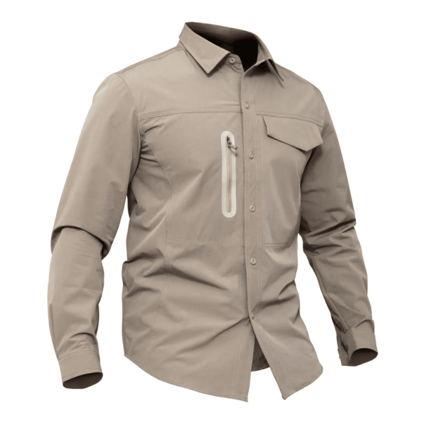 Khaki Tactical Spandex Shirt - Quick Dry, Lightweight, and Stretchable for Outdoor Use