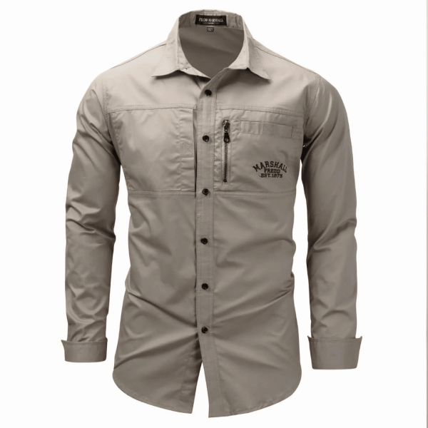 Men's Long Sleeve Cotton Hiking Shirt with Zipper Pocket – Outdoor Workwear