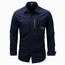 Men's Navy Blue Long Sleeve Cotton Hiking Shirt with Zipper Pocket