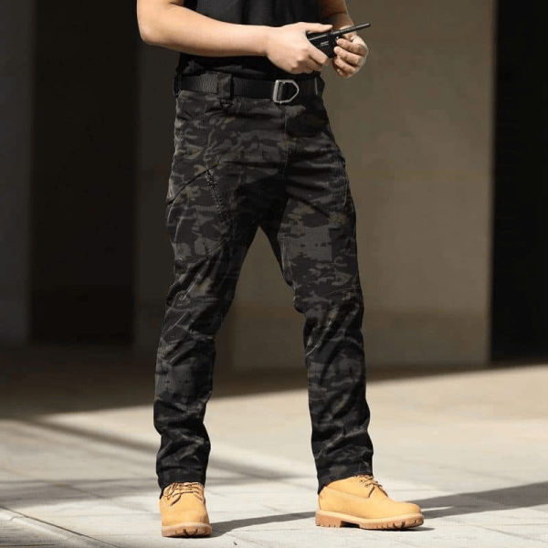 Dark Camouflage IX9 Tactical Spandex Trousers - Military Grade, Multi-Pocket Design