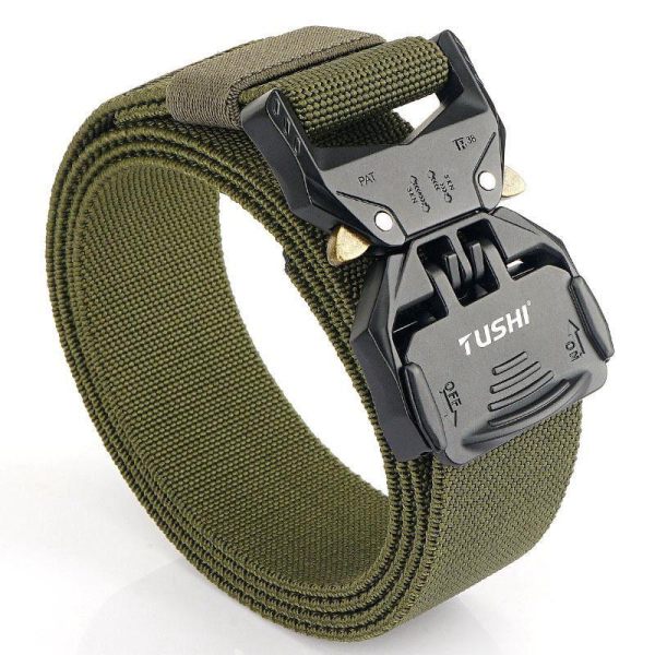 Khaki Green Tushi Quick Release Tactical Belt with heavy-duty buckle