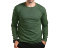 Olive green long-sleeved tactical t-shirt with breathable fabric and utility pockets