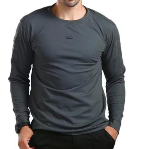 Grey Long Sleeved Tactical T-Shirt with thumb holes and utility pocket