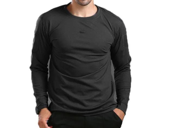 Black Long-Sleeved Tactical T-Shirt with durable design and functional pockets