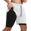 White and Black Contrast Gym and Outdoor Shorts - Front View