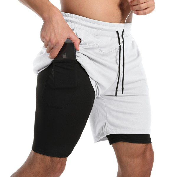 White and Black Contrast Gym and Outdoor Shorts - Front View