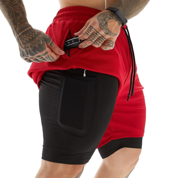 Red and Black Contrast Gym and Outdoor Short for Me