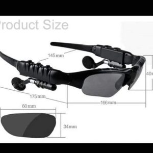 Black Bluetooth glasses with dark grey lenses and double speaker design