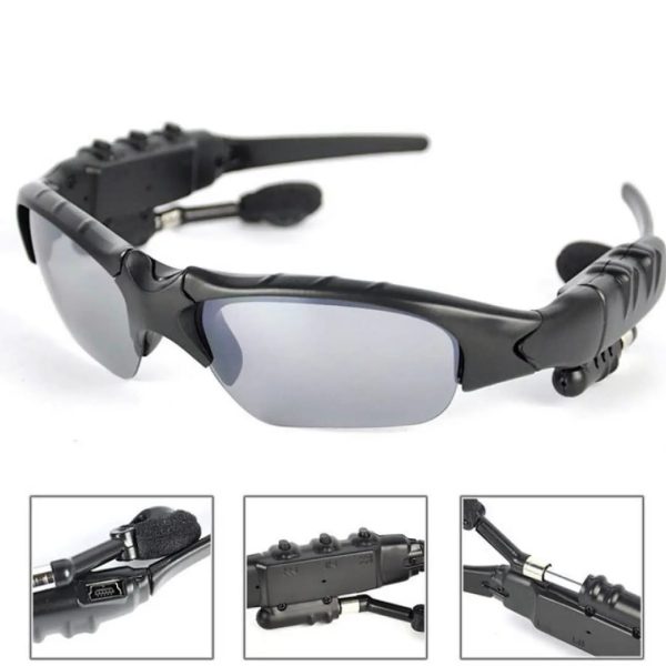 Matte black double Bluetooth smart glasses with dark grey lenses