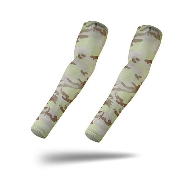 Light camouflage UV-protection arm sleeves in pale green, beige, and light brown tones