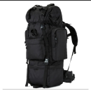 Black 70 Litre Tactical Backpack with multiple compartments and MOLLE system