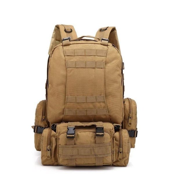 Khaki Outdoor Waterproof Hiking Survival Bag with multi-compartment design and durable straps