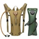 Khaki stylish custom hydration backpack for hiking and travel with quick-release water bladder