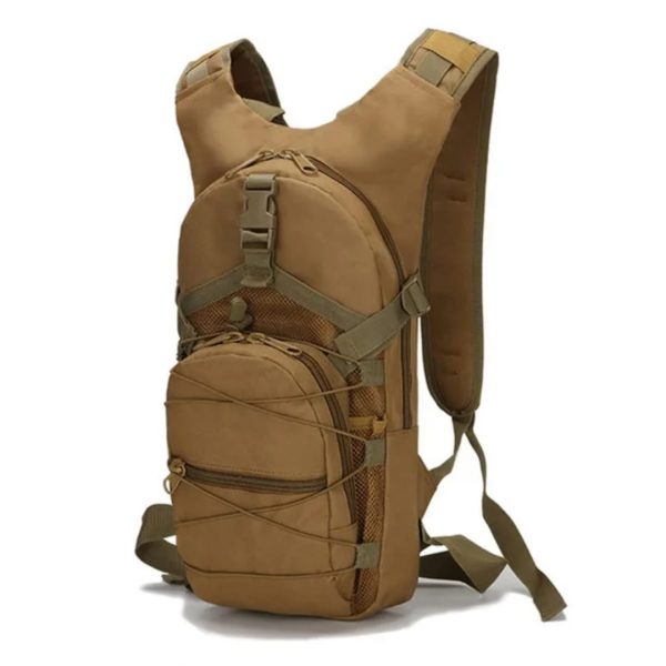 Khaki Tactical 3L Hydration Pack with hose and MOLLE straps for outdoor hiking and cycling