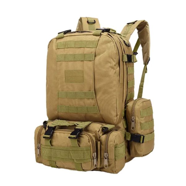 Coyote Brown Waterproof Hiking Survival Bag with Multiple Storage Compartments