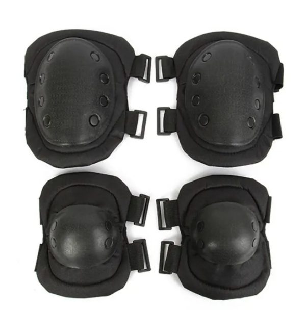 Black Adjustable Outdoor Cycling Tactical Protective Knee + Elbow Pad for Active Sports