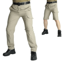 Beige detachable tactical trouser with multi-pocket design and adjustable fit