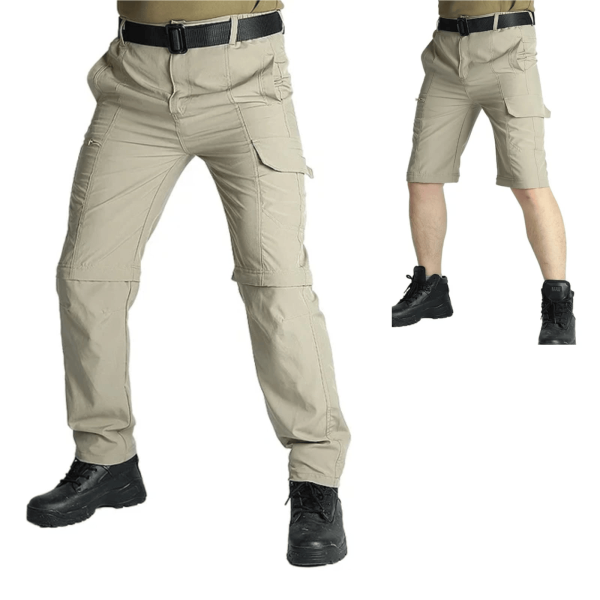 Beige detachable tactical trouser with multi-pocket design and adjustable fit