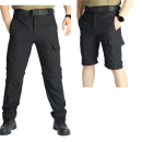 Black detachable tactical trouser with multiple pockets and zip-off convertible legs