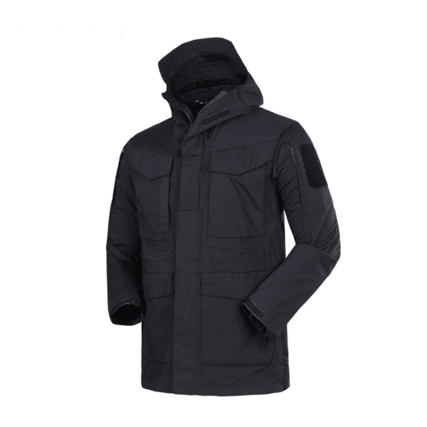 Black Parka Jacket for Winter with Hood and Pockets