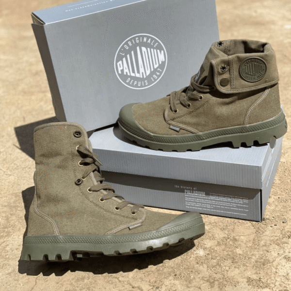 Army Green Palladium hiking shoes - rugged outdoor footwear for trail and mountain adventures