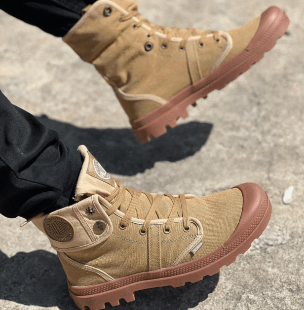 Khaki Palladium hiking shoes for outdoor adventures and trekking