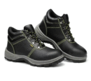 Black safety boot with steel toe and slip-resistant sole.