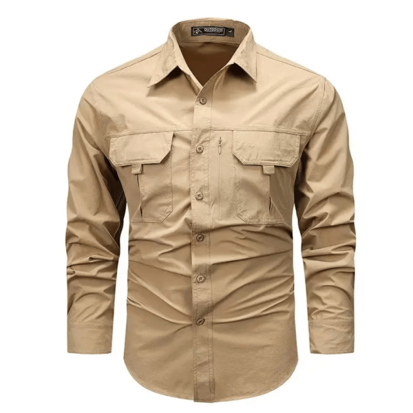 Outdoor Spandex Tactical Shirt in Khaki – Durable & Flexible for Outdoor Use