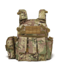 Camouflage body armour with tactical protection and adjustable straps